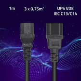 Kabel zasilający Qoltec do UPS | IEC C13/C14 | 3x0.75mm2 | 1m