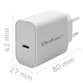 Ładowarka sieciowa Qoltec Super Quick PD | USB-C | 20W | 5-12V | 1.67-3A | Biała