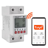 Przekaźnik Qoltec 63A na szynę DIN z licznikiem energii elektyrcznej | Timer | TUYA | Wi-Fi | LED