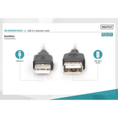 Przedłużacz USB 2.0 DIGITUS A/M - A/Ż, 1,8m, czarny