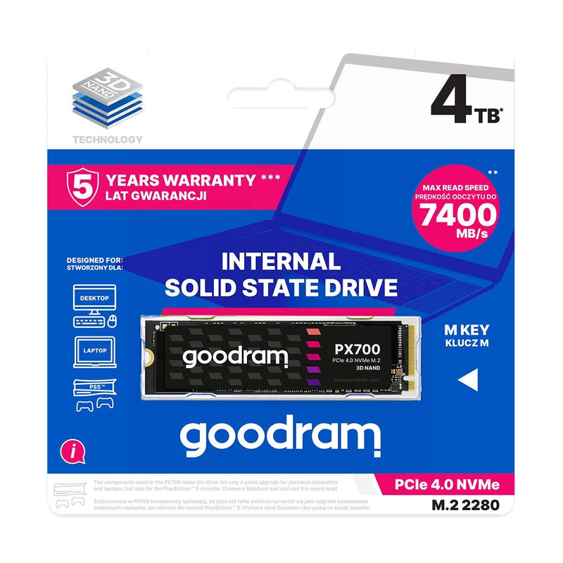 Dysk SSD GOODRAM PX700 4TB PCIe NVMe M.2 2280 (7400/6500 MB/s) RETAIL