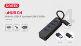 HUB USB-C Unitek H1117B 4xUSB-A 3.1, aktywny, 10W