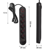 Listwa zasilająca Maclean MCE395 B, przedłużacz 5 gniazd + 3xUSB, 110-240V AC 50/60Hz, 2.1A max 2500W, 1,5m, czarna