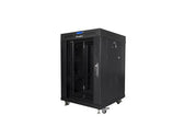 Szafa instalacyjna Rack stojąca 19" 15U 600x600 czarna drzwi szklane LCD Lanberg (flat pack)