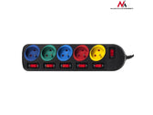 Listwa zasilająca przedłużacz Maclean MCE204M  5 gniazd z włącznikami czarna 1,5m 2300W multicolor