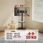 Stand / wózek dla TV Ergo-Office ER-304 B, max. obciążenie 50kg / 5kg półka, max. VESA 600x400, wbud. listwa zasil., czarny