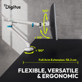 Ramię biurkowe pojedyncze DIGITUS z zaciskiem i sprężyną mechaniczną, 1x LCD max. 35" 10kg, VESA: 75x75, 100x100, Białe