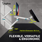 Ramię biurkowe podwójne DIGITUS z zaciskiem i sprężyną mechaniczną, 2x LCD max.35" 2x10kg, VESA: 75x75, 100x100, Białe