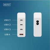 Ładowarka sieciowa DIGITUS GaN II 140W, 3x USB-C, 1x USB-A, PD 3.0, QC 3.0, Biała