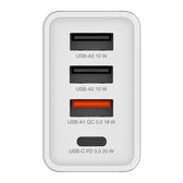 Ładowarka sieciowa Verbatim 1xUSB-C PD 20W 1xUSB-A QC 3.0 2xUSB-A 10W UE biała