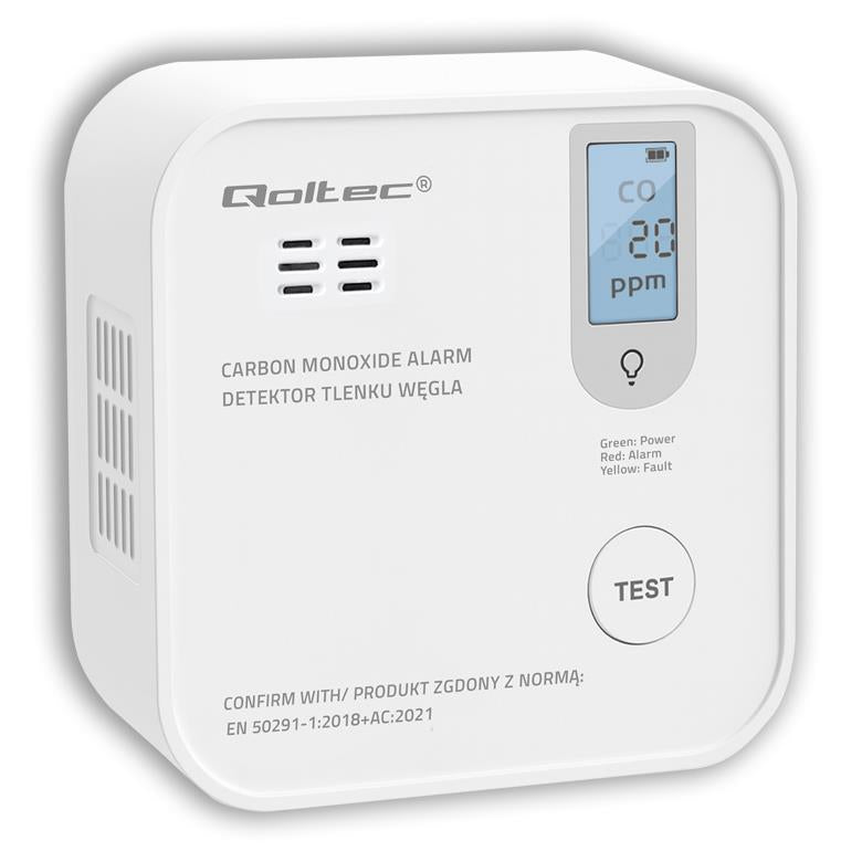 Czujnik tlenku węgla Qoltec z baterią | alarm 85dB | LED