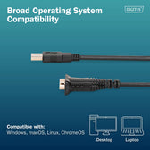 Kabel adapter DIGITUS USB 2.0 do RS232 (DB9), Chipset FTDI (FT232RNL), PVC, czarny, Mocowanie w tulejkach 1.8m
