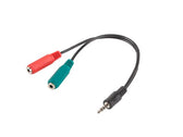 Kabel adapter Lanberg Minijack 3,5mm 4-pin (M) -> 2x Minijack 3,5mm 3-pin (F) (słuchawki + mikrofon) 0,2m czarny