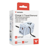 Adapter podróżny Verbatim Charge 'n' Travel GaN III globalny 1xUSB-C PD 3.0 QC 4+ 70W, 1xUSB-C PD 3.0 QC 4+ 60W, 1xUSB-C 5W, 1x USB-A QC 3.0 niebieski