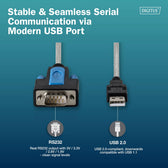 Kabel adapter DIGITUS USB 2.0 do RS232 (DB9), Chipset FTDI (FT232RNL), PVC, Transparentny, Mocowanie na śruby, 1.8m