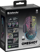 Mysz bezprzewodowa Defender ONESHOT GM-067 optyczna 3200dpi czarna RGB AKUMULATOR 7 przycisków Gaming