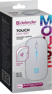 Mysz bezprzewodowa Defender TOUCH MM-997 optyczna 1600dpi 2.4 GHz + Bluetooth biała RGB AKUMULATOR bezklikowa silent