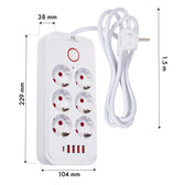Listwa zasilająca Maclean MCE389 W, przedłużacz 6 gniazd + 4xUSB + USB-C, 110-240V AC 50/60Hz, 2.1A max 2500W, 1,5 m, biała