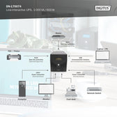 Zasilacz awaryjny UPS DIGITUS Line-Ineractive LCD 1000VA/600W, 2x12V/7Ah, AVR, 4x Schuko CEE 7/3, 2x RJ11, 1x USB 2.0 typ B