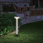 Lampa solarna LED z czujnikiem Maclean MCE465 C/M, chrom mat, IP44, 3 tryby świecenia, bateria Li-ion 18650 3,7V 1200 mAh, wbijana