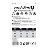 Baterie alkaliczne mini everActive 10 x G3 / LR41,  5 x G4 / LR626, 5 x G10 / LR1130, 10 x G13 / LR1154 zestaw 30 sztuk