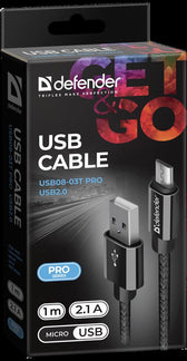 Kabel USB Defender AM-micro BM 1m 2,1A czarny