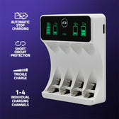 Ładowarka Qoltec do akumulatorków Ni-MH typu R03 AAA R6 AA | LCD | Kabel USB-C | Biała