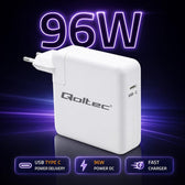 Ładowarka sieciowa Qoltec 96W | USB-C 3.0 | 5-20V | 3-4.8A
