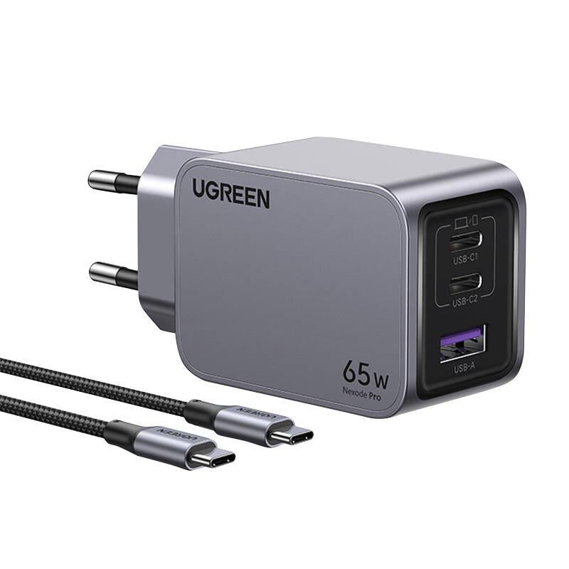 Ładowarka sieciowa Ugreen Nexode Pro 25871 65W, GaN, USB + 2x USB-C + kabel USB-C 1.5m