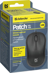 Mysz przewodowa Defender PATCH MS-759 OPTICAL 1000dpi 3P czarna