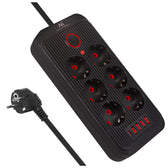 Listwa zasilająca Maclean MCE389 B, przedłużacz 6 gniazd + 4xUSB + USB-C, 110-240V AC 50/60Hz, 2.1A max 2500W, 1,5 m, czarna