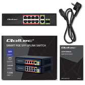 Switch niezarządzalny Qoltec przełącznik sieciowy FAST Ethernet 8x RJ45 PoE 2x RJ45 Uplink 1x SFP | 120W | 1000 Mb/s