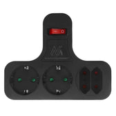 Gniazdko prądowe Maclean MCE224 G/B, poczwórne z wyłącznikiem, nóżka stabilizującą, typu schuko, 2x2.5A, 2x16A
