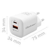 Ładowarka sieciowa Qoltec 35W GaN ULTRA | 5-20V | 2.25-3A | 1 x USB typ C PD | 1 x USB | Biała