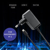 Ładowarka Qoltec Super FAST PD do Raspberry PI 4 | USB-C | 15W | 5V | 3A | Czarna