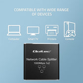 Switch niezarządzalny Qoltec mini rozdzielacz splitter 1x2 port RJ45 | 1000Mbps | USB-C | Aluminium