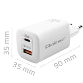 Ładowarka sieciowa Qoltec 65W GaN ULTRA | 5-20V | 2.25-3.25A | 1 x USB typ C PD | 1 x USB QC 3.0 | Biała