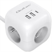 Kostka zasilająca Qoltec przedłużacz 6w1 z podświetlanym włącznikiem | 3x AC | 2x USB | 1x USB-C PD 20W | Biała | Kabel 2m