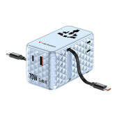 Adapter podróżny Verbatim Charge 'n' Travel GaN III globalny 1xUSB-C PD 3.0 QC 4+ 70W, 1xUSB-C PD 3.0 QC 4+ 60W, 1xUSB-C 5W, 1x USB-A QC 3.0 niebieski