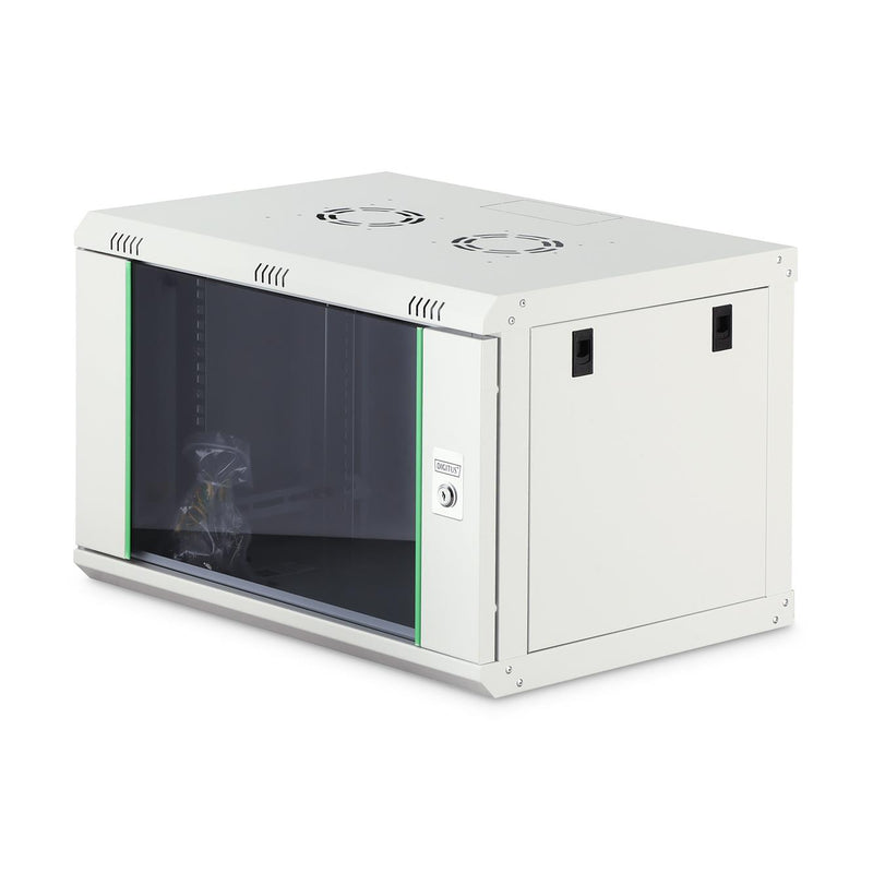 Szafa sieciowa wisząca jednosekcyjna DIGITUS Dynamic 19" 7U, 600x450, drzwi szyba, szary, niezmontowana, 60kg