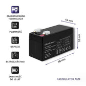 Akumulator AGM Qoltec 12V | 1.3Ah