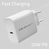 Ładowarka sieciowa Qoltec Super Quick PD | USB-C | 20W | 5-12V | 1.67-3A | Biała