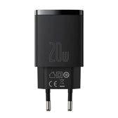 Ładowarka sieciowa Baseus Compact 20W szybka, z gniazdem USB QC3.0 oraz USB-C PD 3.0