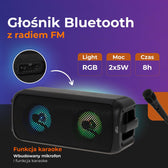 Głośnik Adler AD 1903 bluetooth, z radiem, funkcja karaoke