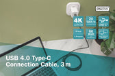Kabel połączeniowy DIGITUS PREMIUM USB 4.0 Typ USB C/USB C M/M 20Gbps PD 3.0 60W 8K 30Hz czarny nylon 3m