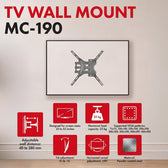 Uchwyt do TV Maclean MC-190 max VESA 400x400, 32-55", do 25kg, czarny, reg. pochyłu +0°~-15° i obrotu +90°~-90°