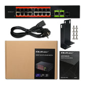 Switch niezarządzalny Qoltec przełącznik sieciowy Fast Ethernet PoE | 16x RJ45 10/100 Mb/s | 2x RJ45 Uplink 1000 Mb/s | 1x SFP 1000 Mb/s