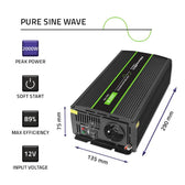 Przetwornica napięcia Qoltec Monolith | ładowanie baterii | UPS | 1000W | 2000W | 12V na 230V | Czysty Sinus
