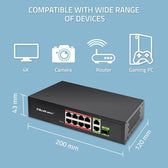 Switch niezarządzalny Qoltec przełącznik sieciowy FAST Ethernet 8x RJ45 PoE 2x RJ45 Uplink 1x SFP | 120W | 1000 Mb/s