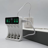 Ładowarka Qoltec do akumulatorków Ni-MH typu R03 AAA R6 AA | LCD | Kabel USB-C | Biała
